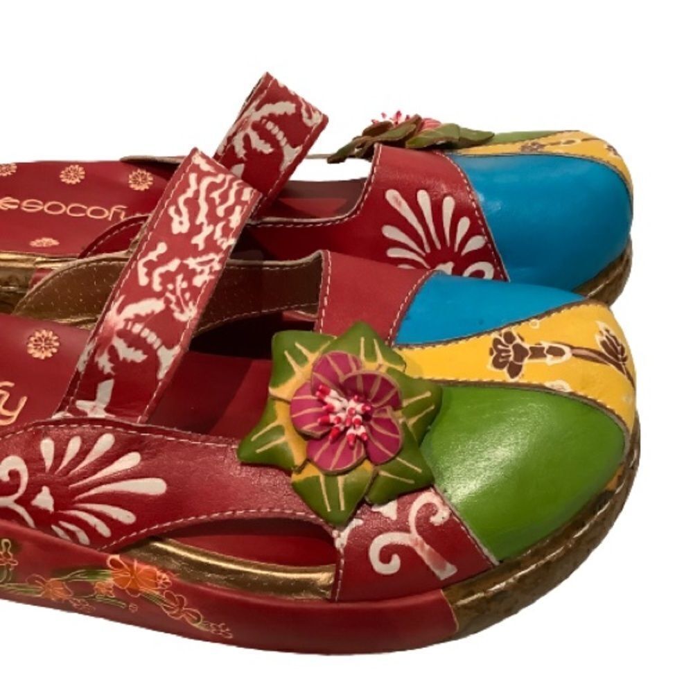SOCOFY HANDMADE LEATHER BOHO CLOGS, MULES SLIP ON SHOES MULTI COLOURED SZ 40NWOT - Picture 7 of 13